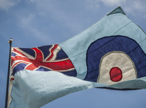 Blue flag with Union Jack and RAF roundel.
