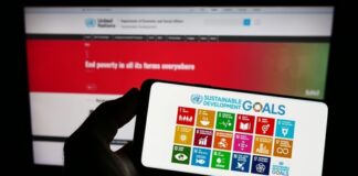 UN Sustainable Development Goals displayed on smartphone screen.
