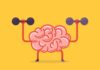 Brain lifting dumbbells with arms and legs.