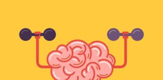 Brain lifting dumbbells with arms and legs.