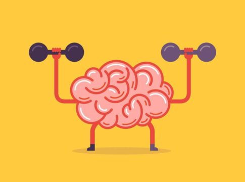 Brain lifting dumbbells with arms and legs.