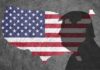 United States map with shadow silhouette overlay