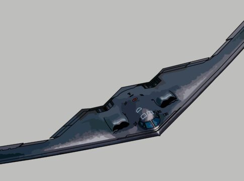 Stealth bomber aircraft on gray background