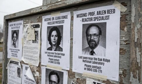 Bulletin board displaying missing person posters for two professionals
