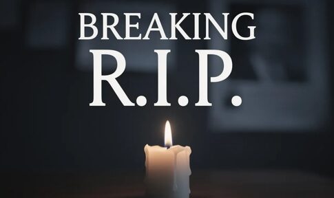 A lit candle with the text 'BREAKING R.I.P.' above it